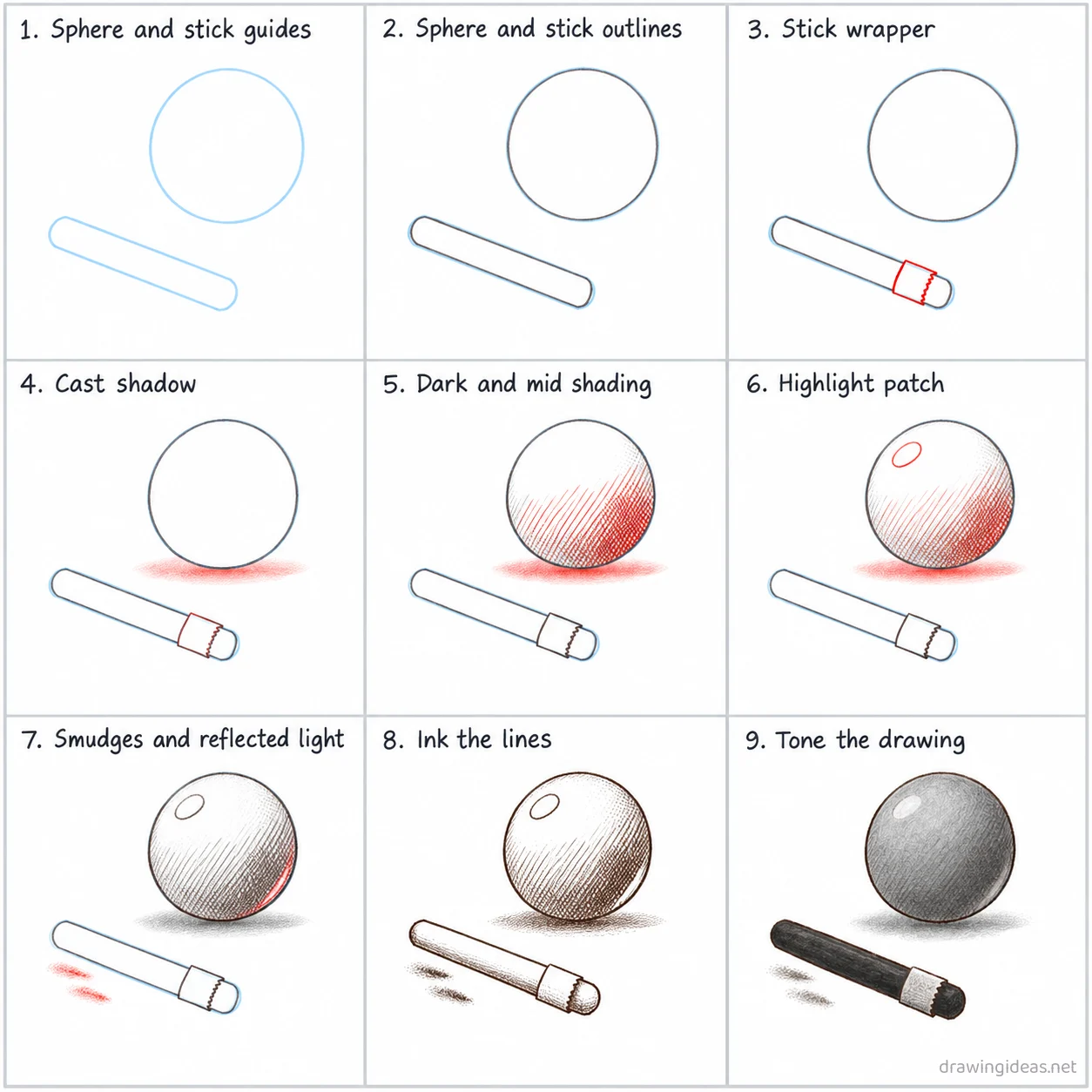 How to draw a charcoal step by step — 9-step charcoal drawing tutorial sheet
