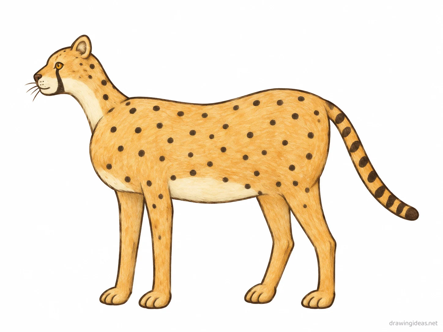 Cheetah drawing — hand-drawn cheetah illustration with ink lines and soft colors