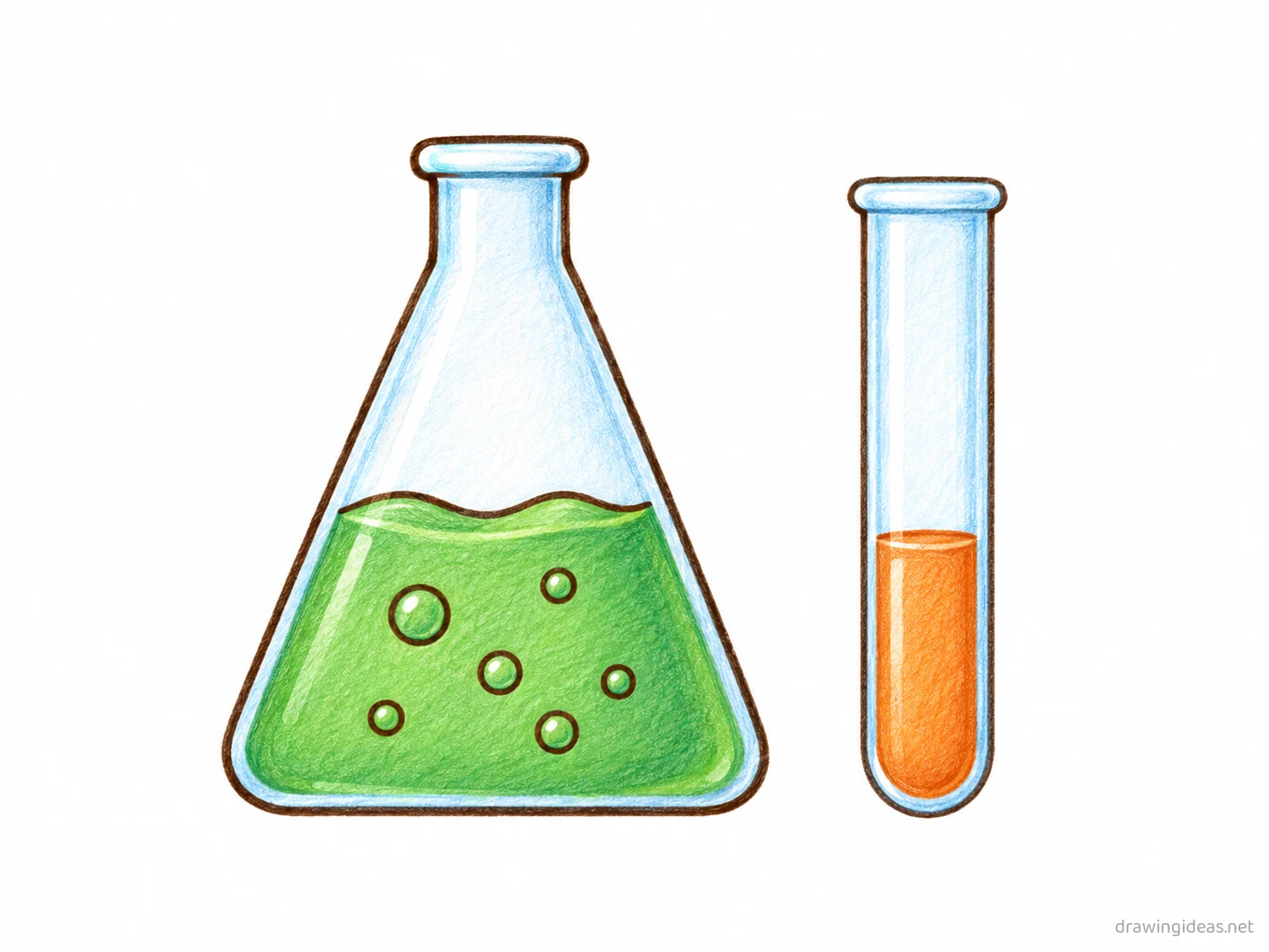 Chemistry drawing — hand-drawn chemistry illustration with ink lines and soft colors