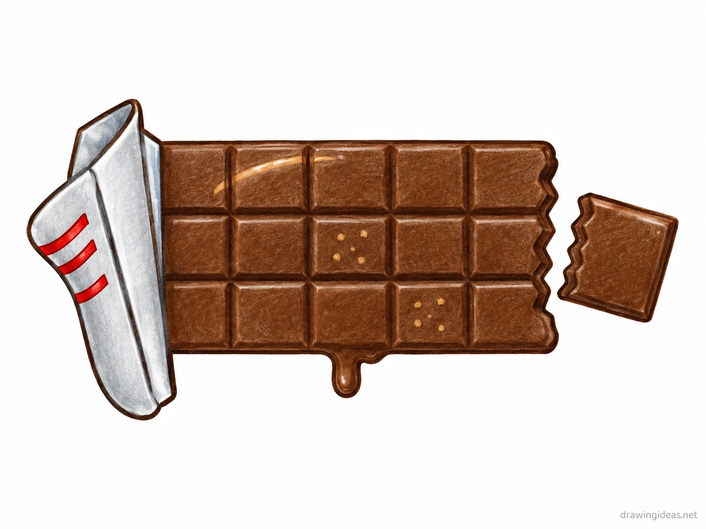 Chocolate Bar drawing — hand-drawn chocolate bar illustration with ink lines and soft colors