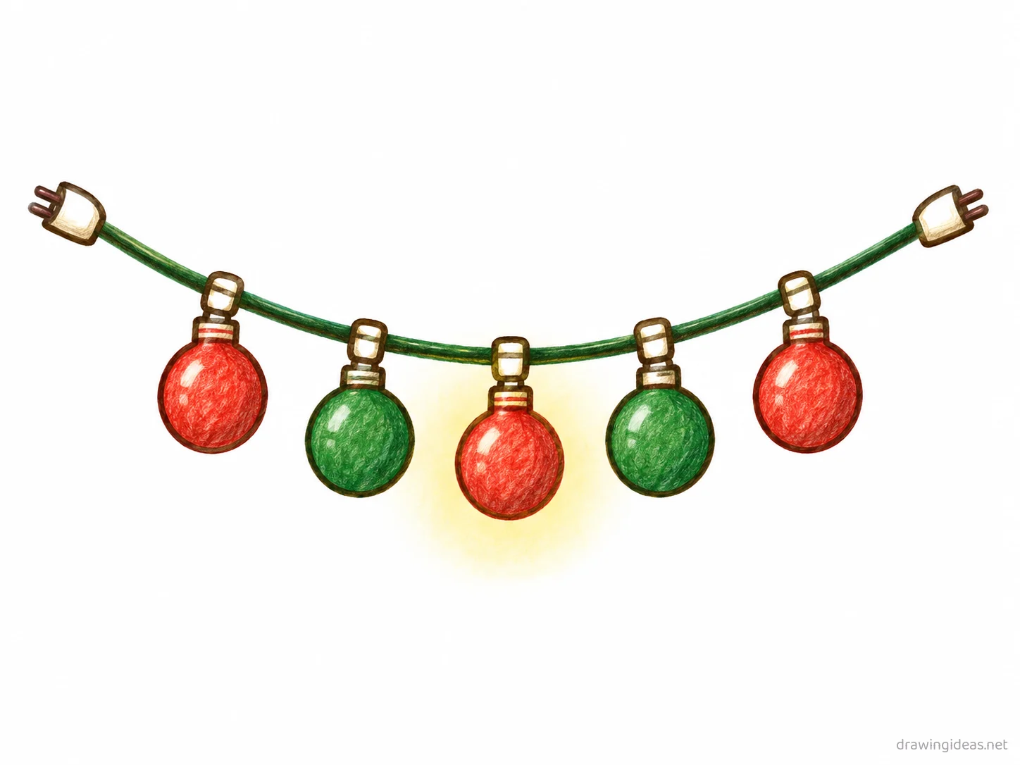 Christmas Lights drawing — hand-drawn Christmas lights illustration with ink lines and soft colors