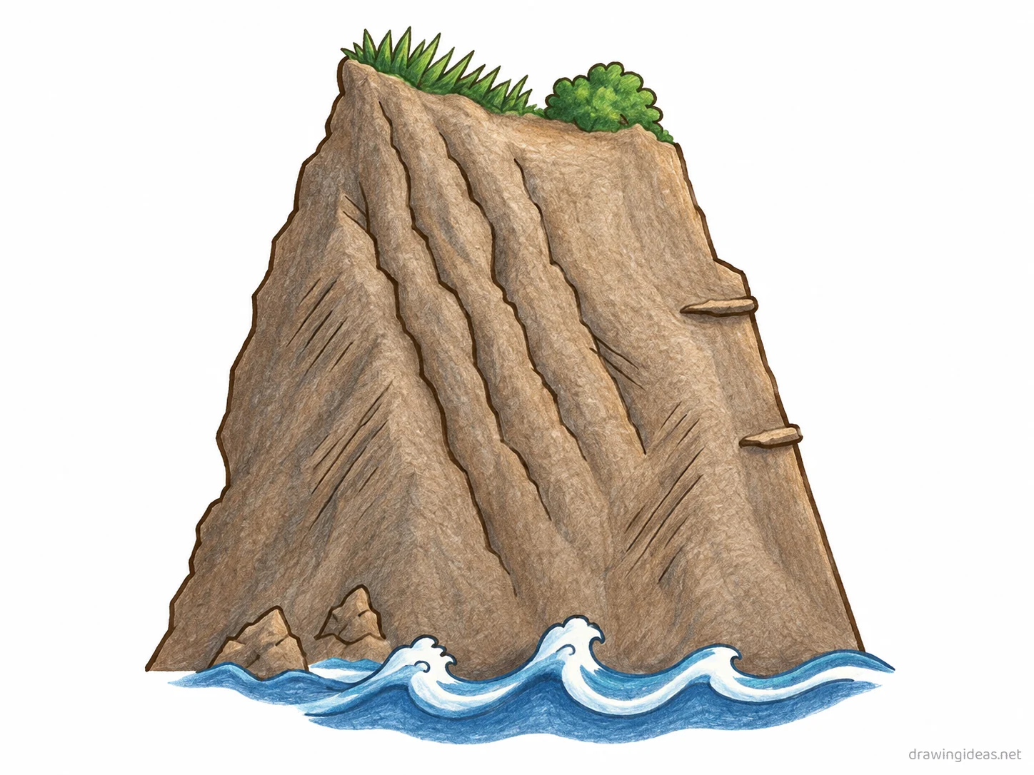 Cliff drawing — hand-drawn cliff illustration with ink lines and soft colors