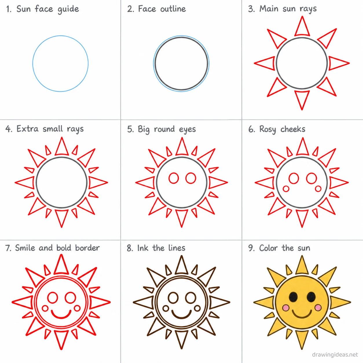 How to draw clipart step by step — 9-step clipart drawing tutorial sheet