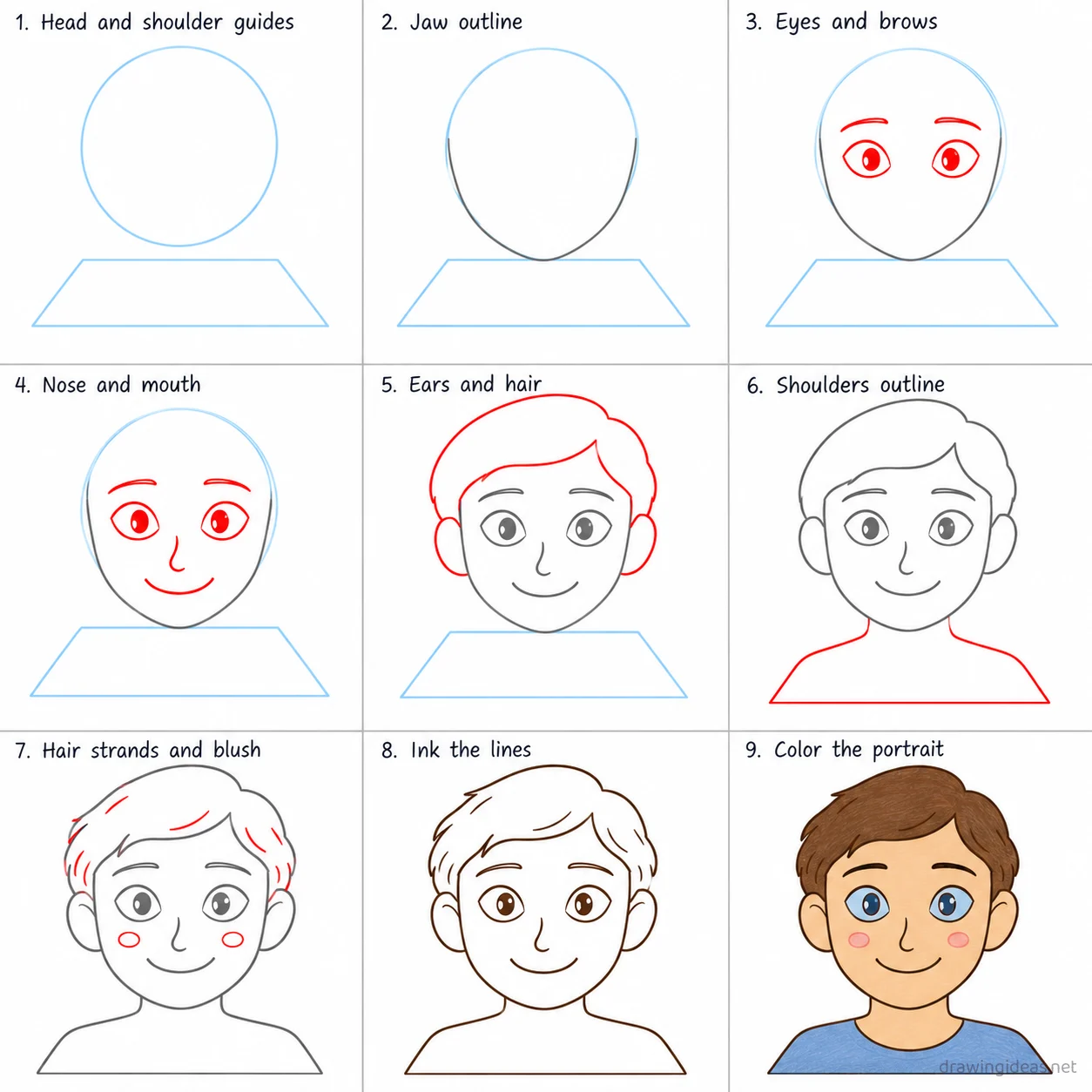 How to draw a closer step by step — 9-step closer drawing tutorial sheet