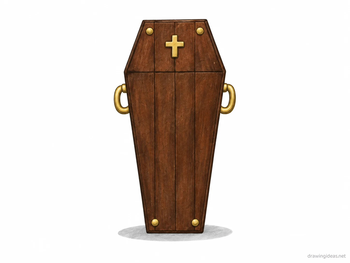 Coffin drawing — hand-drawn coffin illustration with ink lines and soft colors