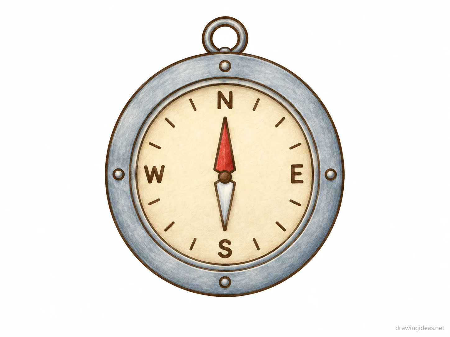 Compass drawing — hand-drawn compass illustration with ink lines and soft colors