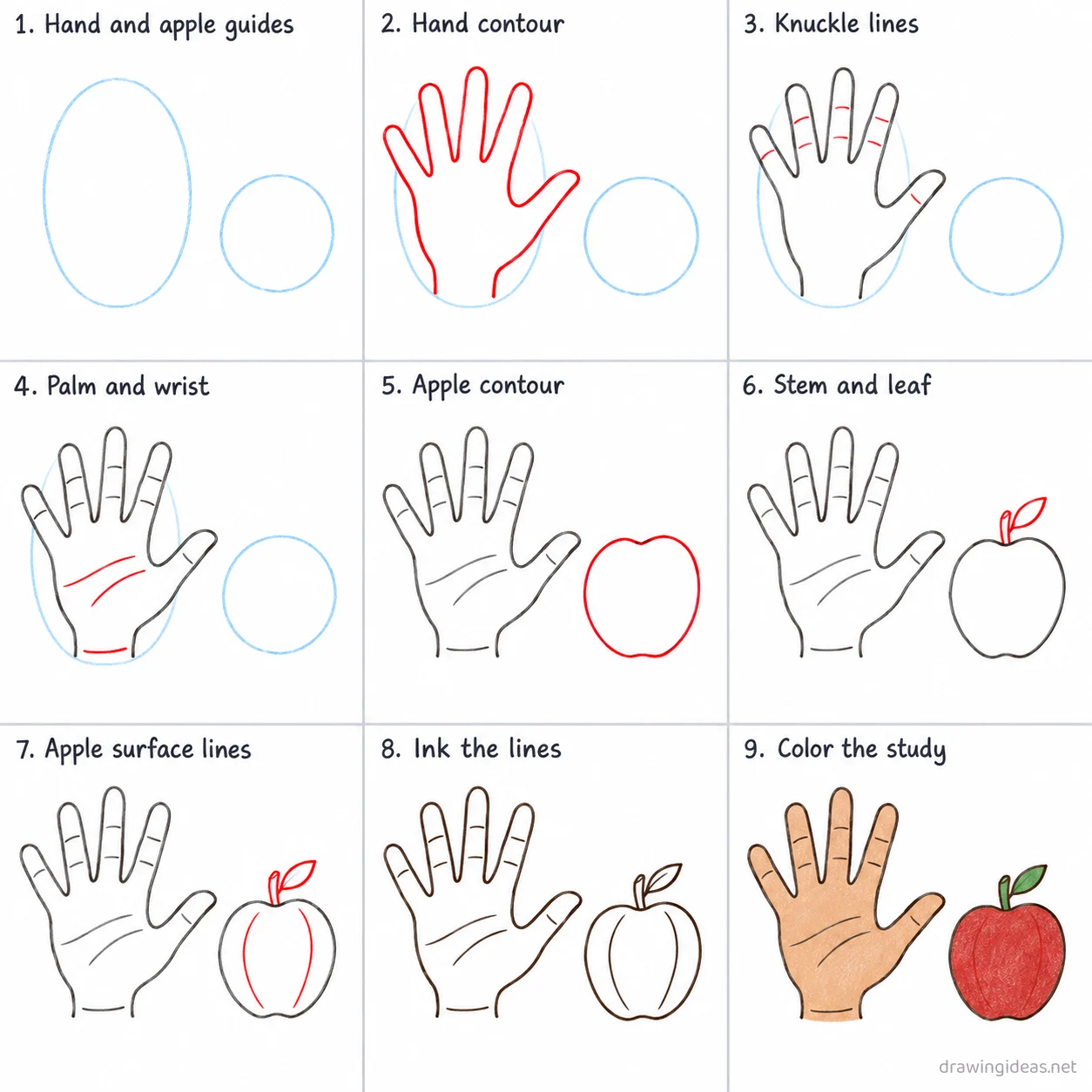 How to draw contour step by step — 9-step contour drawing tutorial sheet
