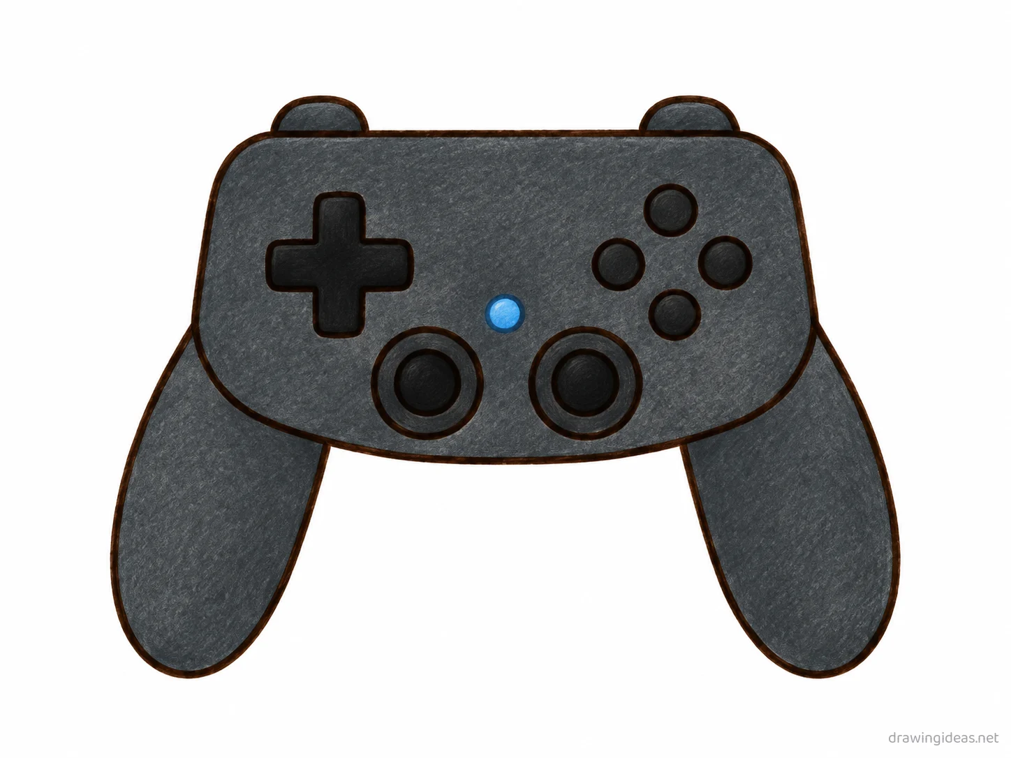 Controller drawing — hand-drawn controller illustration with ink lines and soft colors