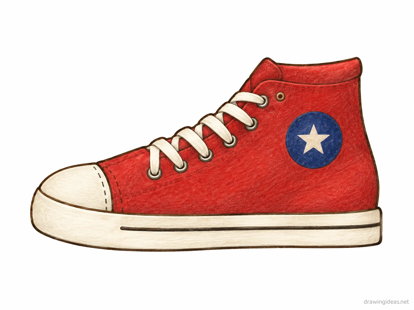 Converse drawing — hand-drawn converse illustration with ink lines and soft colors