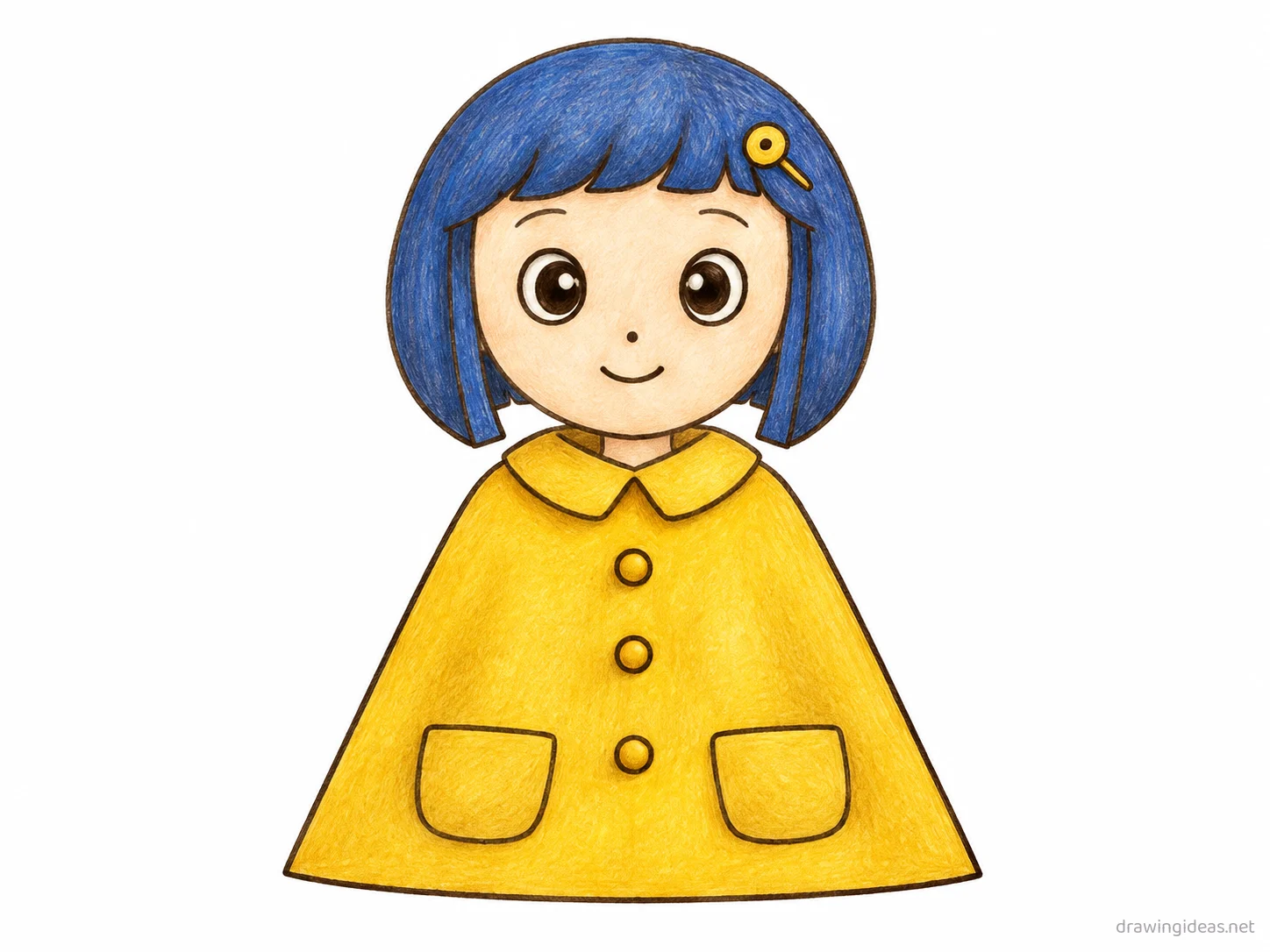 Coraline drawing — hand-drawn Coraline illustration with ink lines and soft colors