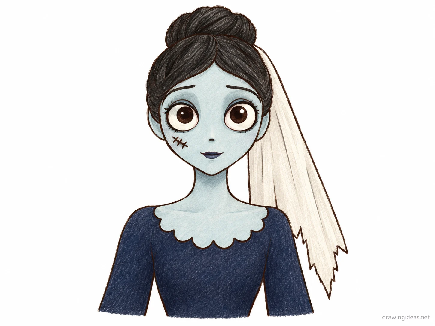 Corpse Bride drawing — hand-drawn Corpse Bride illustration with ink lines and soft colors
