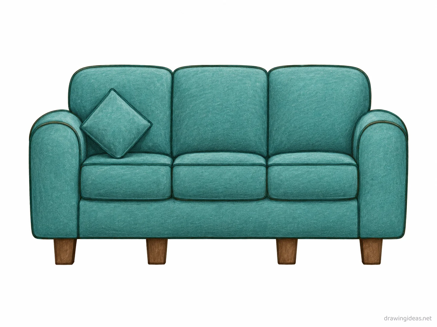 Couch drawing — hand-drawn couch illustration with ink lines and soft colors
