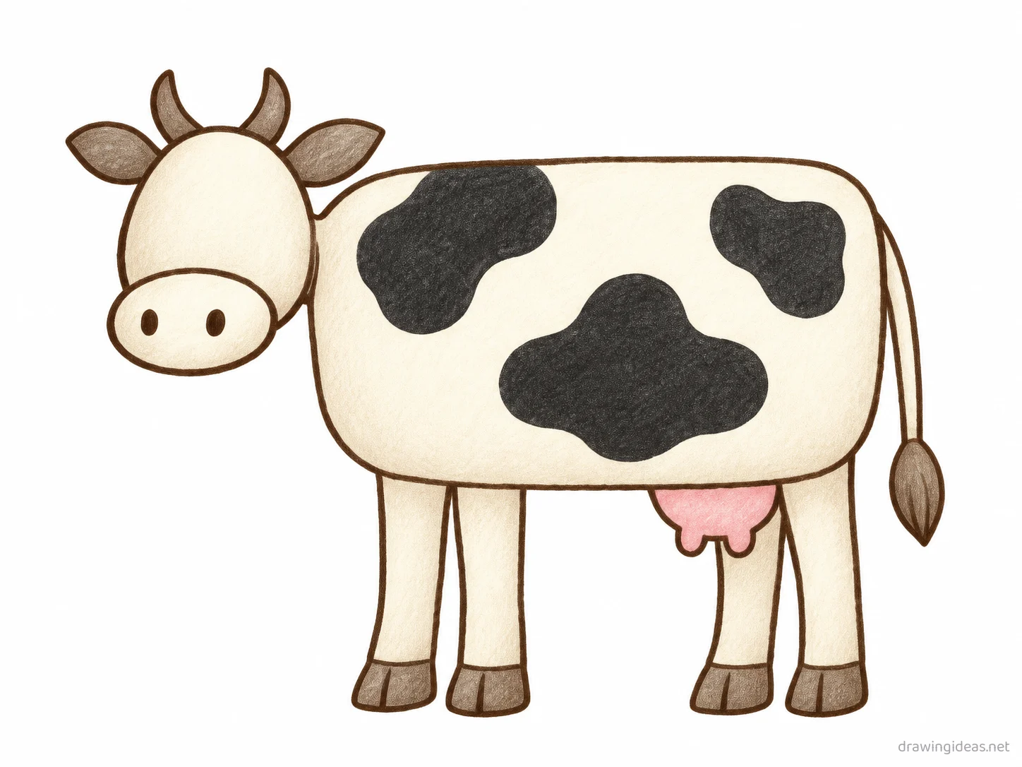 Cow drawing — hand-drawn cow illustration with ink lines and soft colors