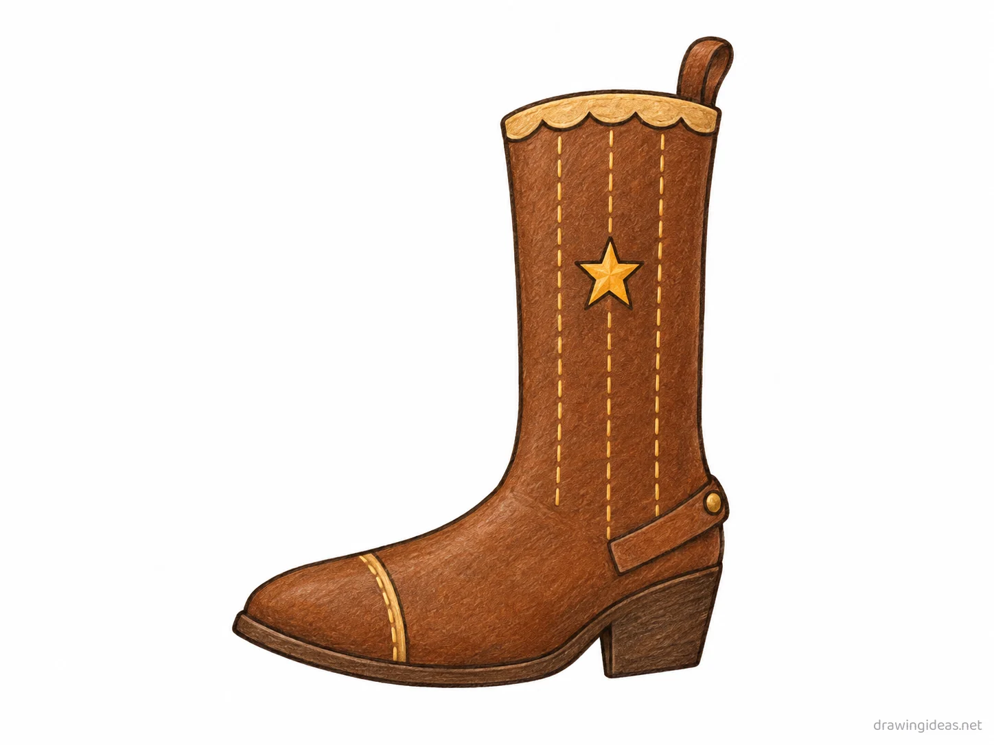 Cowboy Boot drawing — hand-drawn cowboy boot illustration with ink lines and soft colors