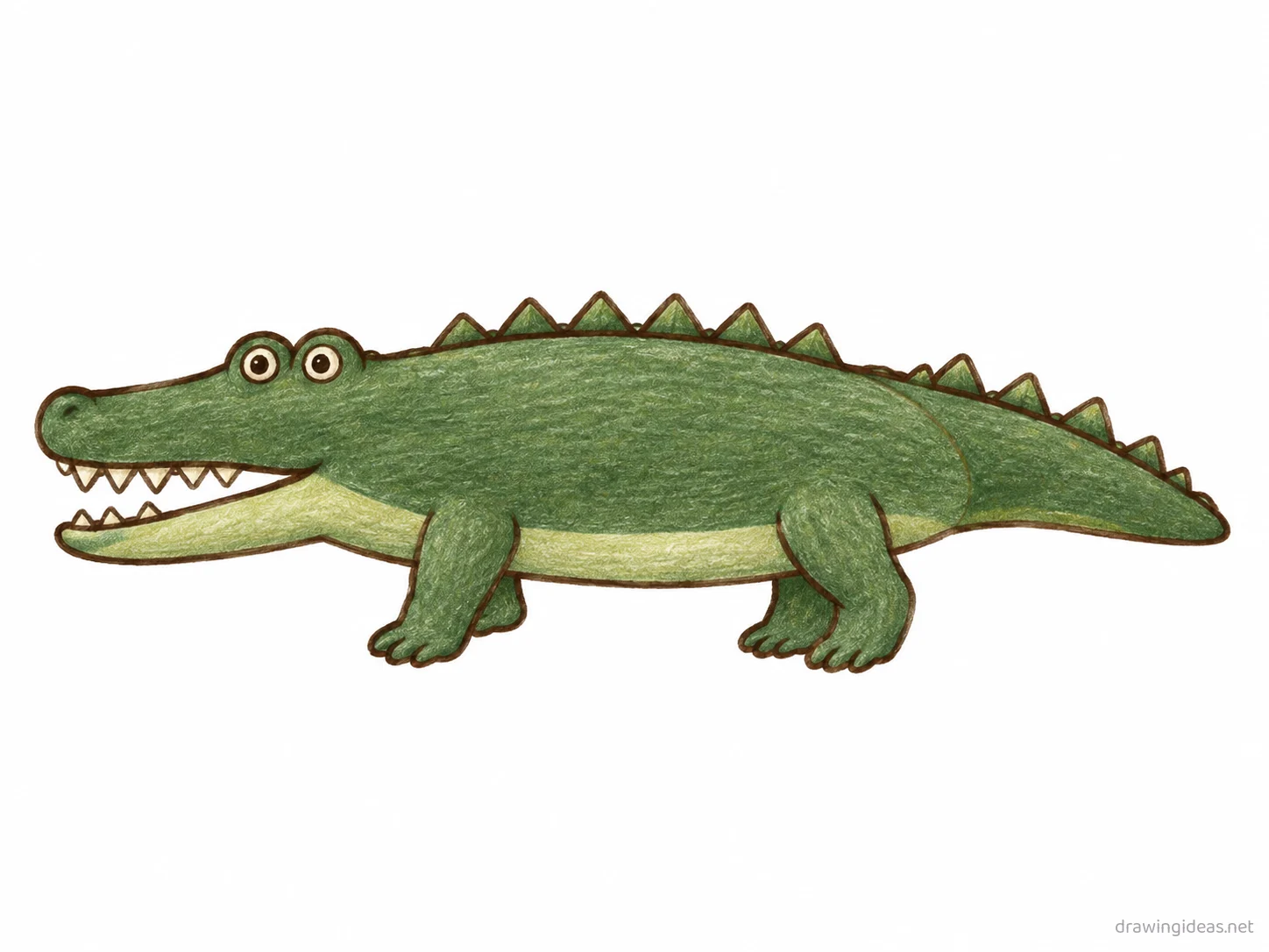 Crocodile drawing — hand-drawn crocodile illustration with ink lines and soft colors