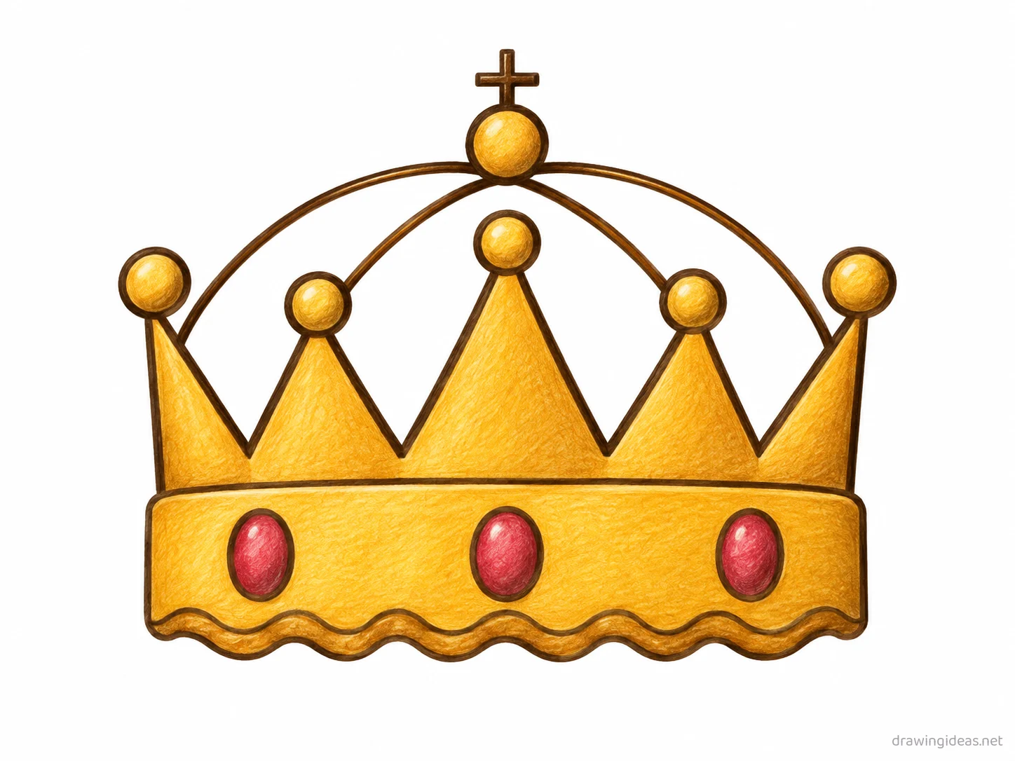 Crown drawing — hand-drawn crown illustration with ink lines and soft colors