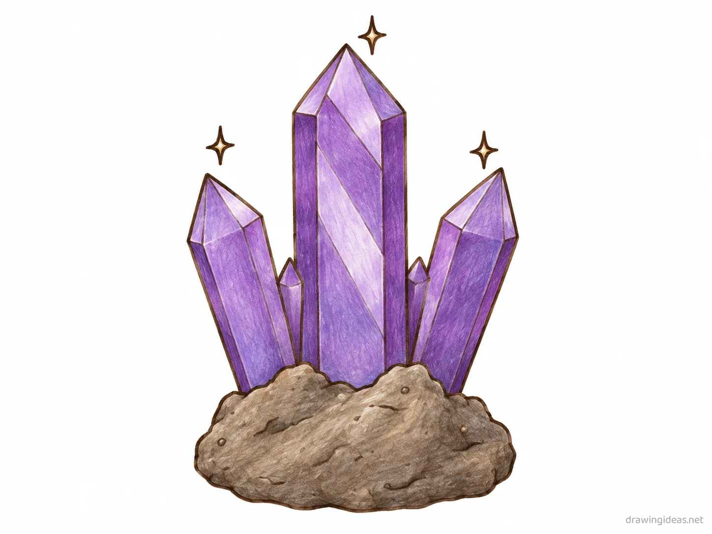 Crystal drawing — hand-drawn crystal illustration with ink lines and soft colors