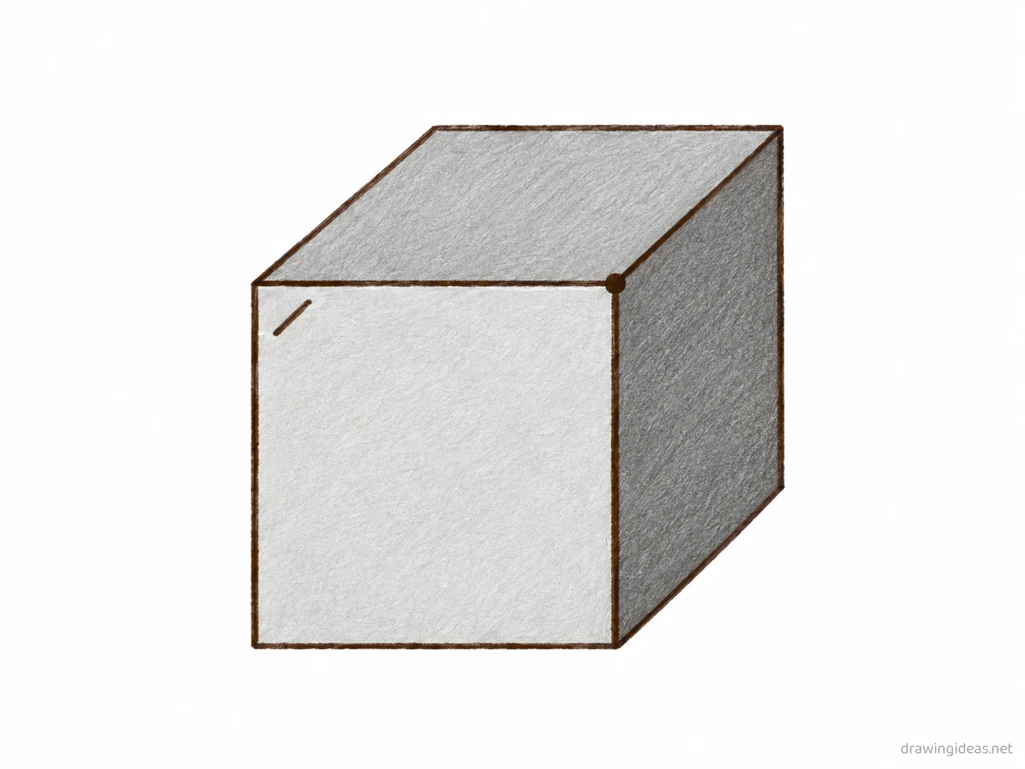 Cube drawing — hand-drawn cube illustration with ink lines and soft colors
