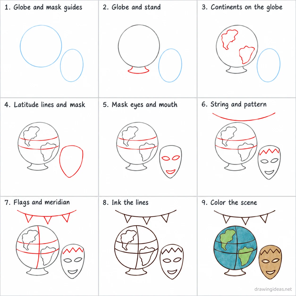 How to draw culture step by step — 9-step culture drawing tutorial sheet