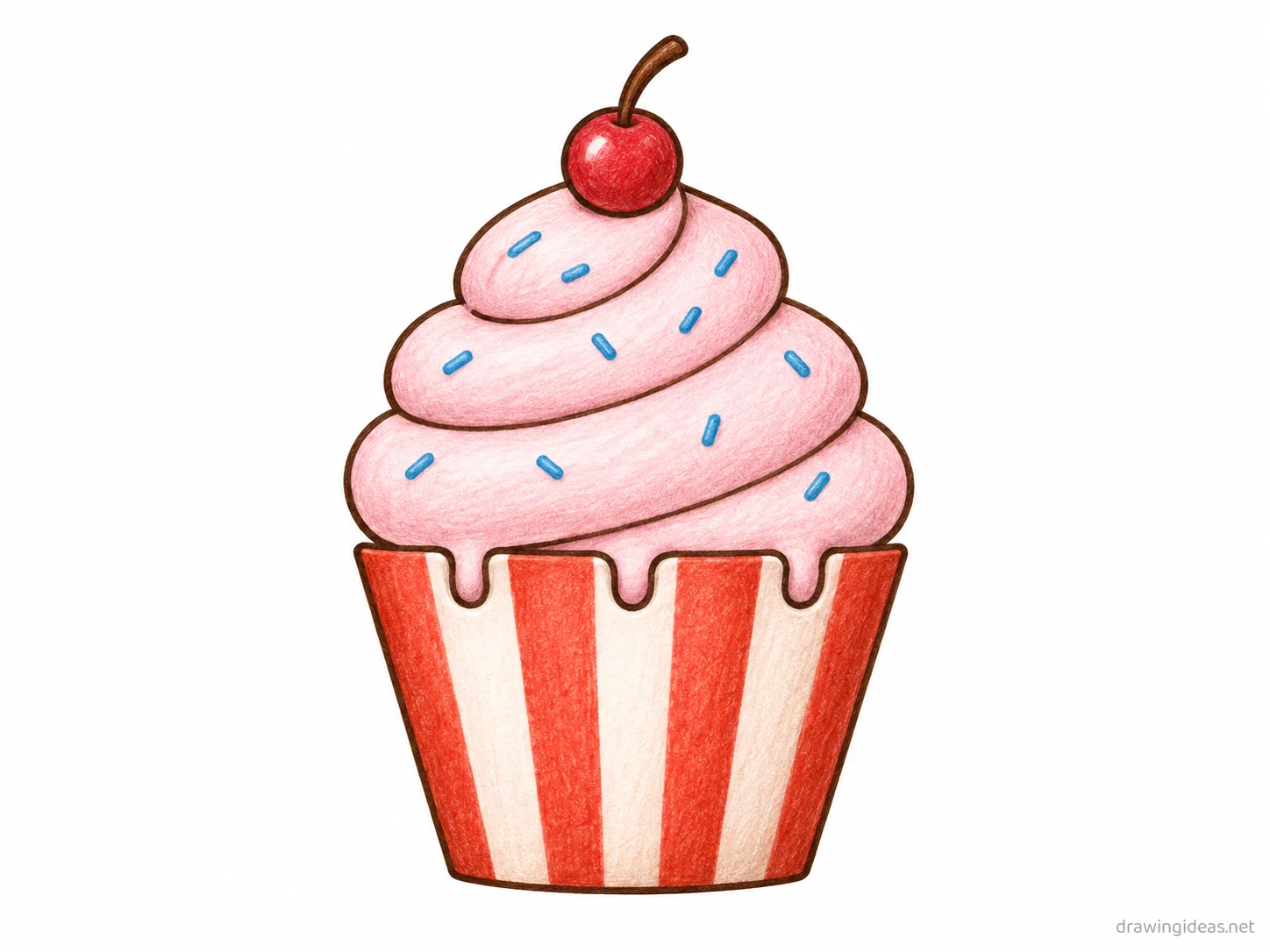 Cupcake drawing — hand-drawn cupcake illustration with ink lines and soft colors
