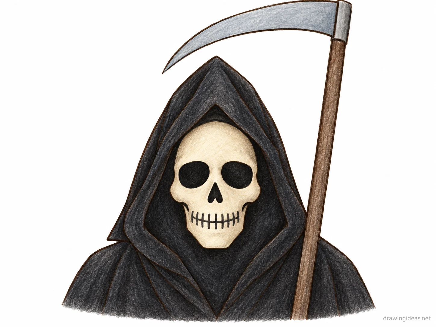 Death drawing — hand-drawn death illustration with ink lines and soft colors