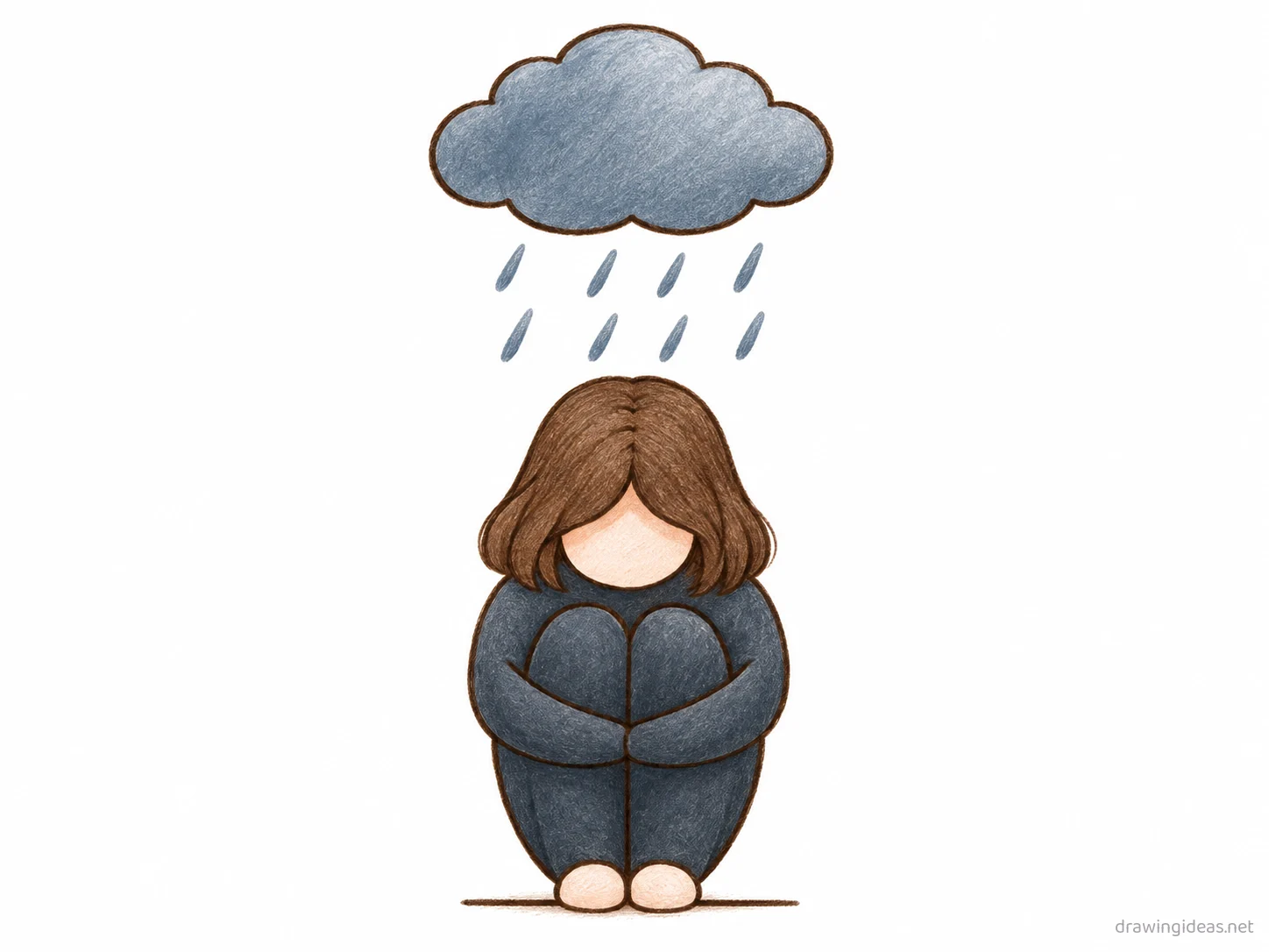 Depression drawing — hand-drawn depression illustration with ink lines and soft colors