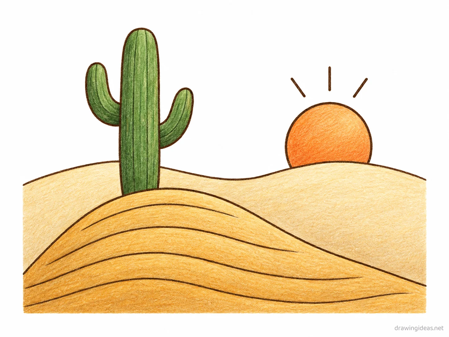 Desert drawing — hand-drawn desert illustration with ink lines and soft colors