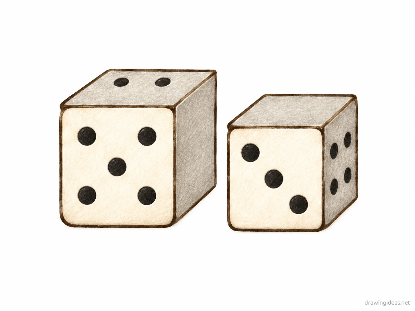 Dice drawing — hand-drawn dice illustration with ink lines and soft colors