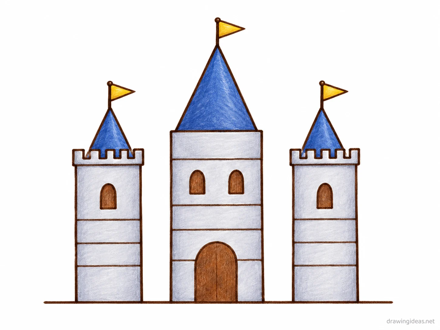 Disney Castle drawing — hand-drawn Disney castle illustration with ink lines and soft colors