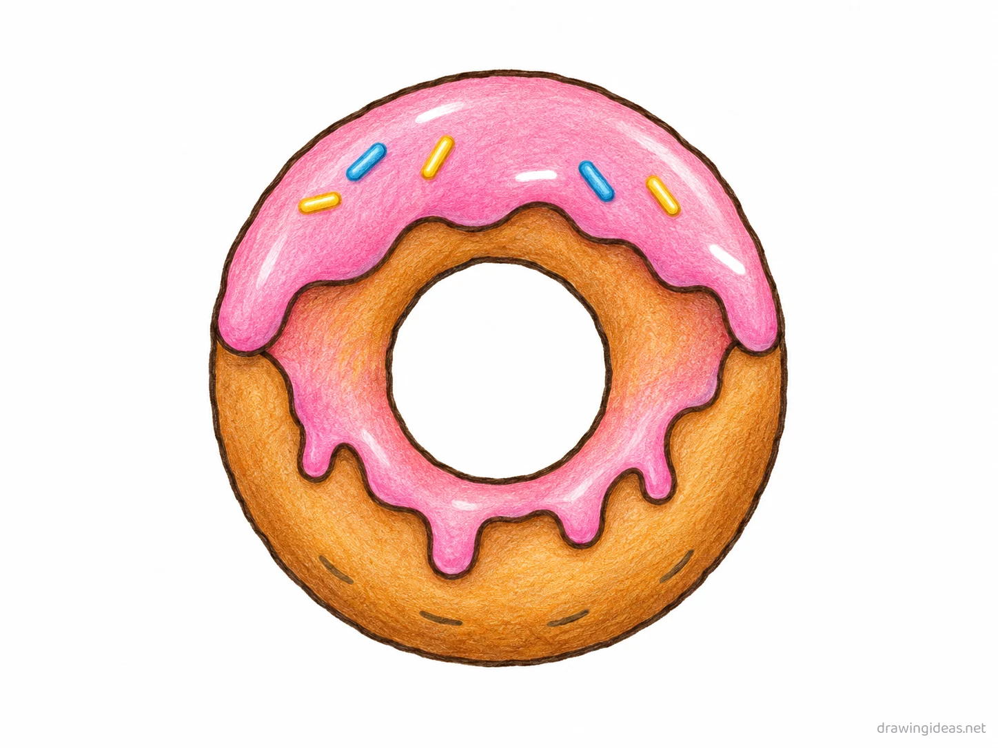 Donut drawing — hand-drawn donut illustration with ink lines and soft colors
