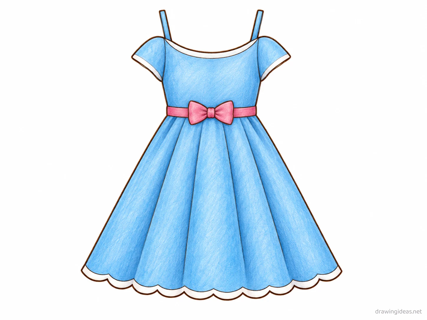 Dress drawing — hand-drawn dress illustration with ink lines and soft colors