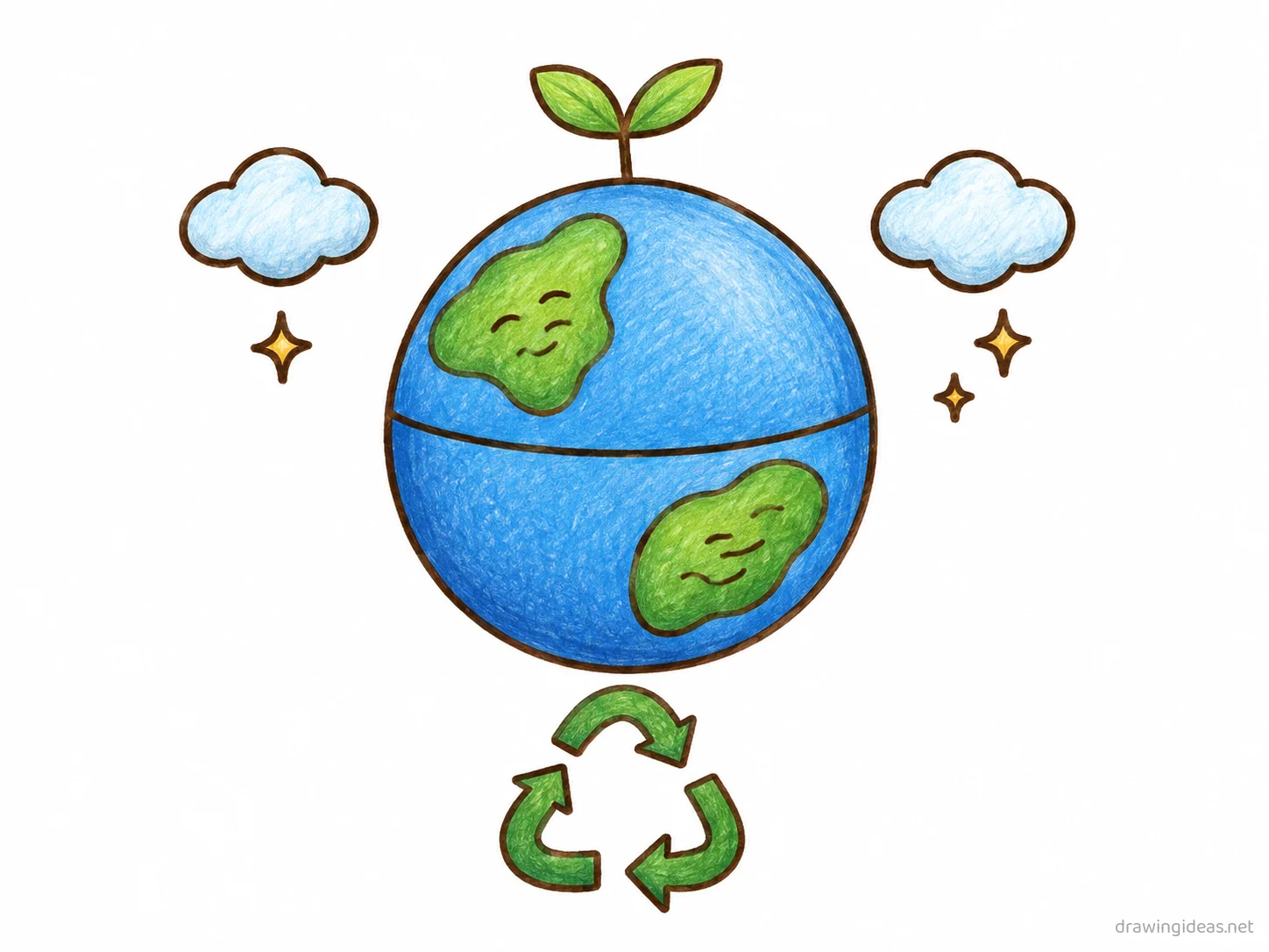 Earth Day drawing — hand-drawn Earth Day illustration with ink lines and soft colors