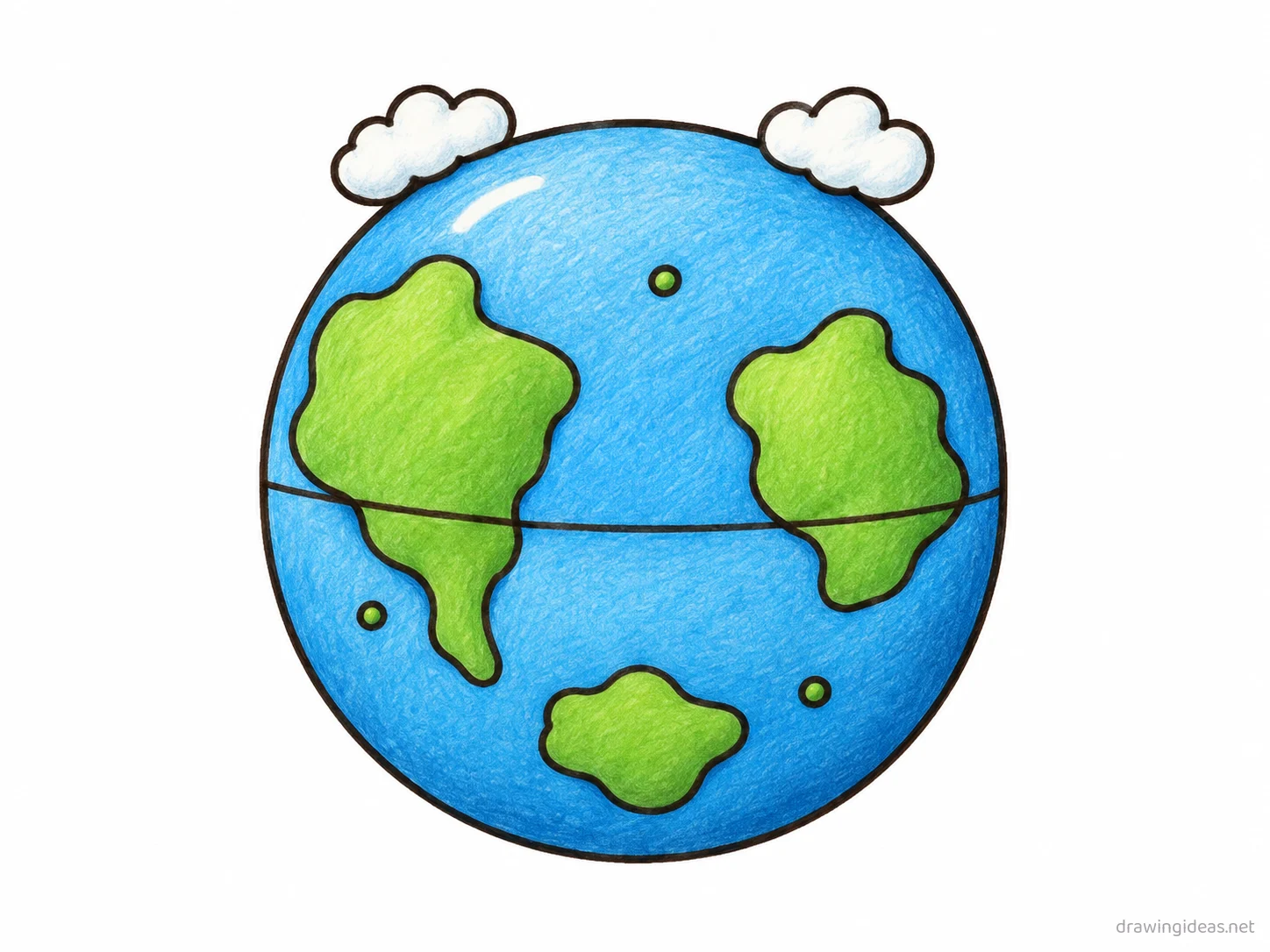 Earth drawing — hand-drawn Earth illustration with ink lines and soft colors