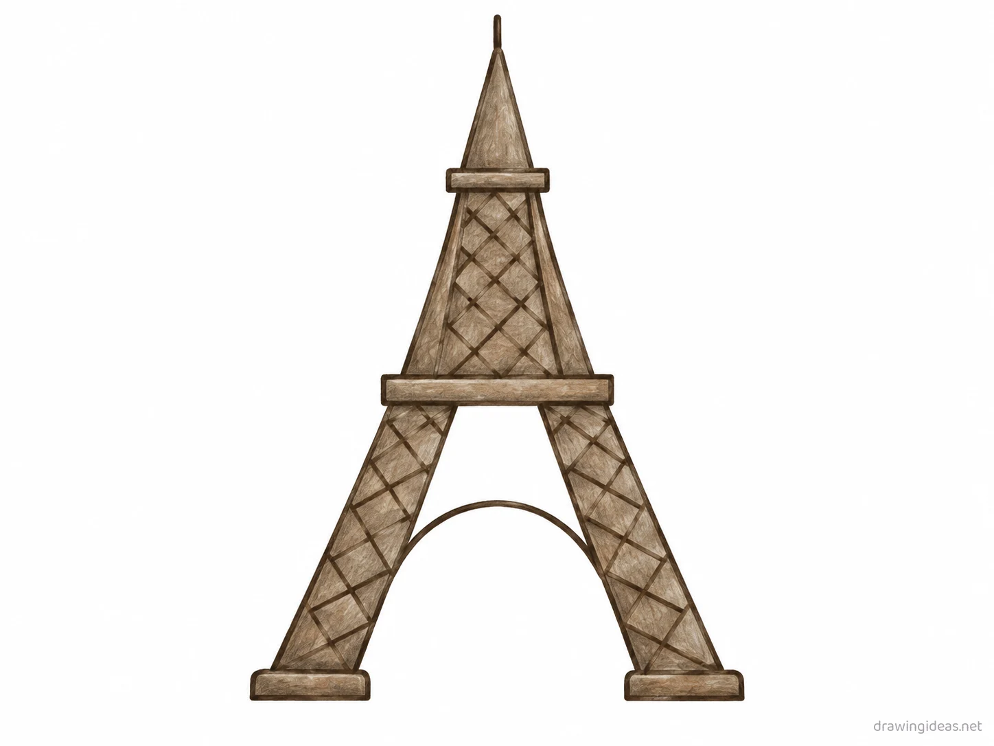 Eiffel Tower drawing — hand-drawn Eiffel Tower illustration with ink lines and soft colors