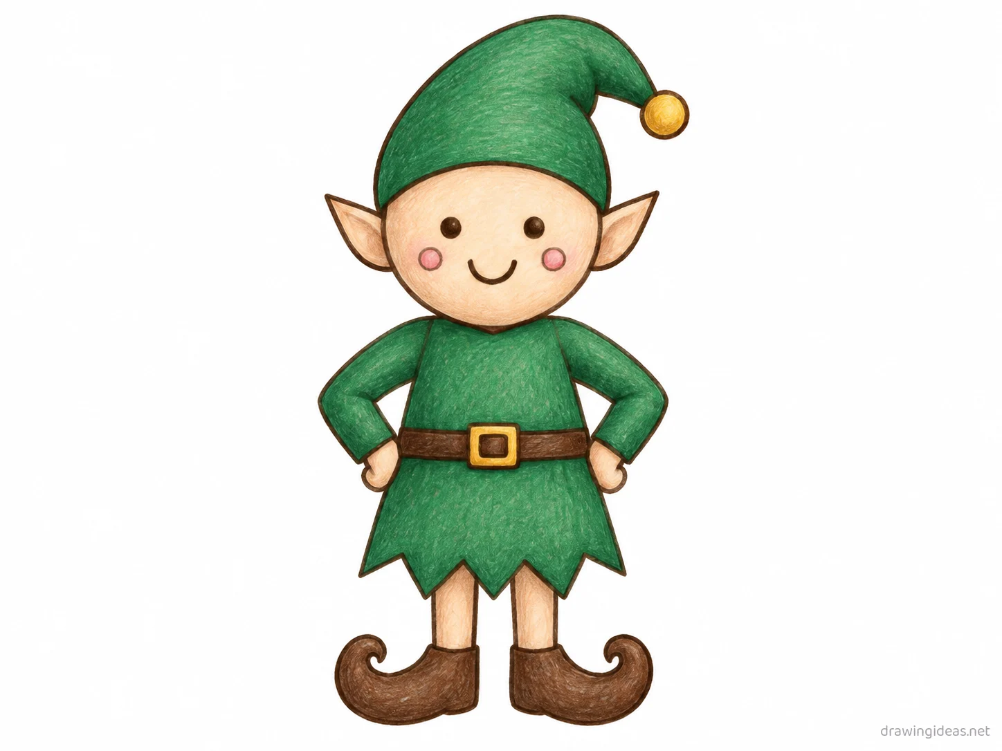 Elf drawing — hand-drawn elf illustration with ink lines and soft colors