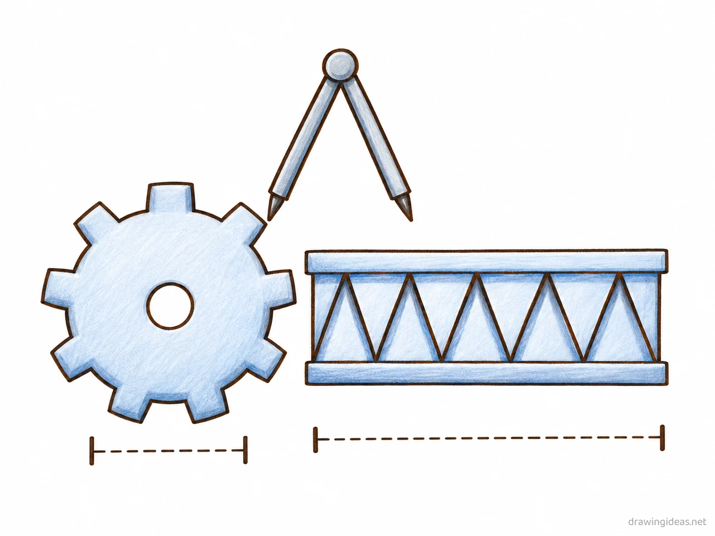 Engineering drawing — hand-drawn engineering illustration with ink lines and soft colors