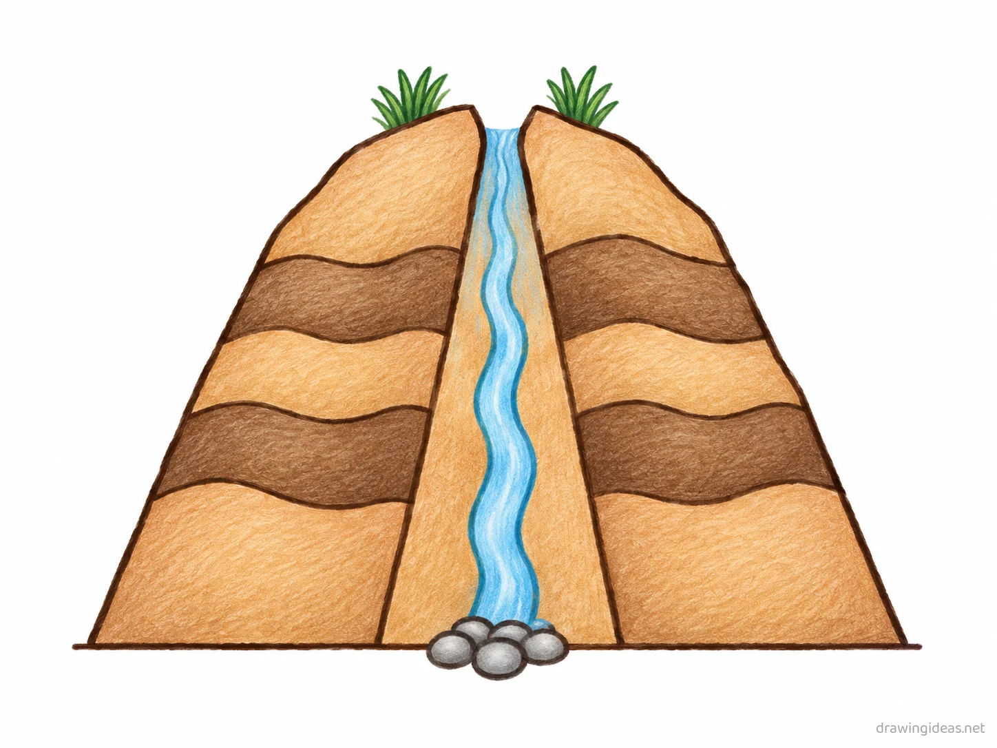 Erosion drawing — hand-drawn erosion illustration with ink lines and soft colors