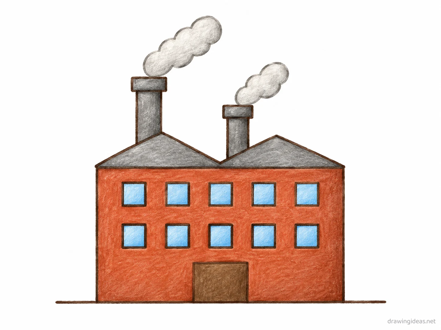 Factory drawing — hand-drawn factory illustration with ink lines and soft colors