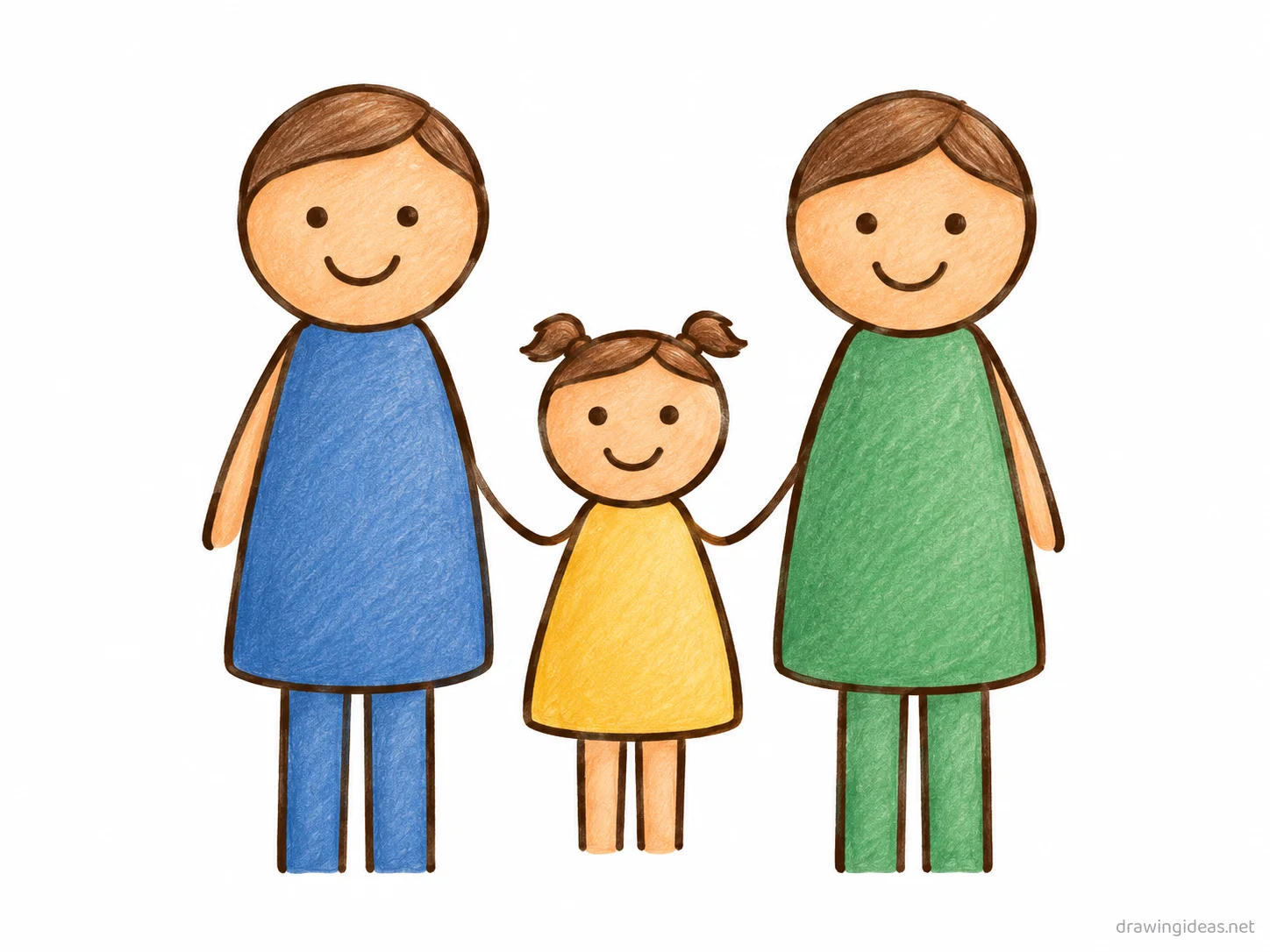 Family drawing — hand-drawn family illustration with ink lines and soft colors