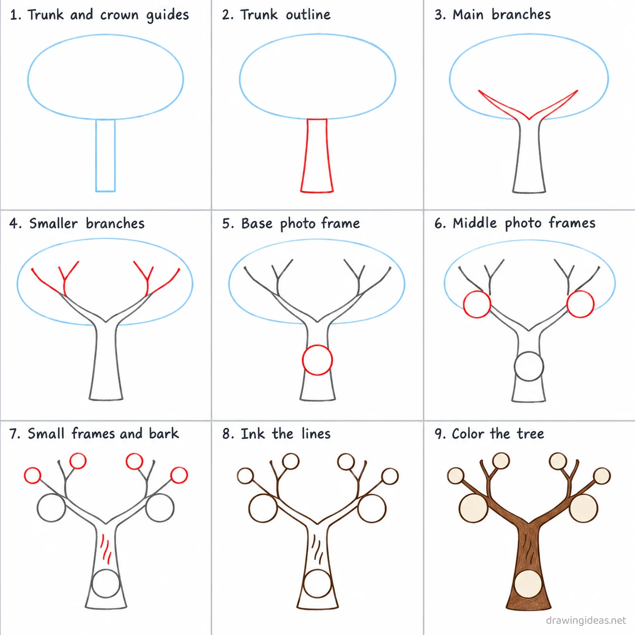 How to draw a family tree step by step — 9-step family tree drawing tutorial sheet