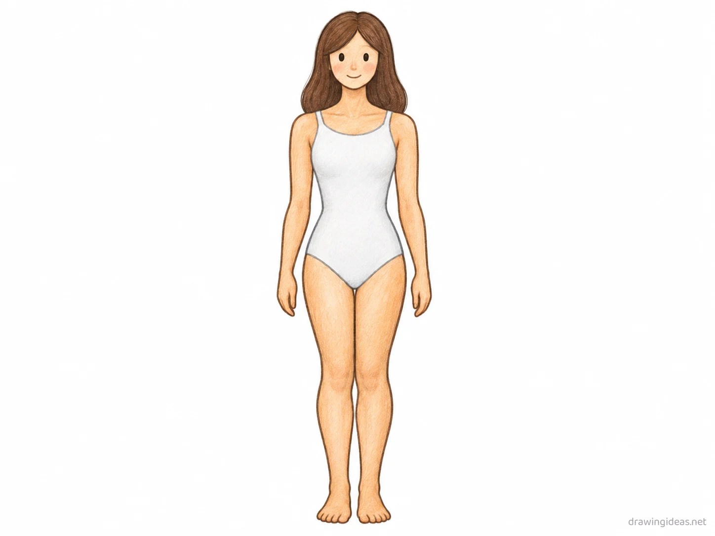 Female Body drawing — hand-drawn female body illustration with ink lines and soft colors