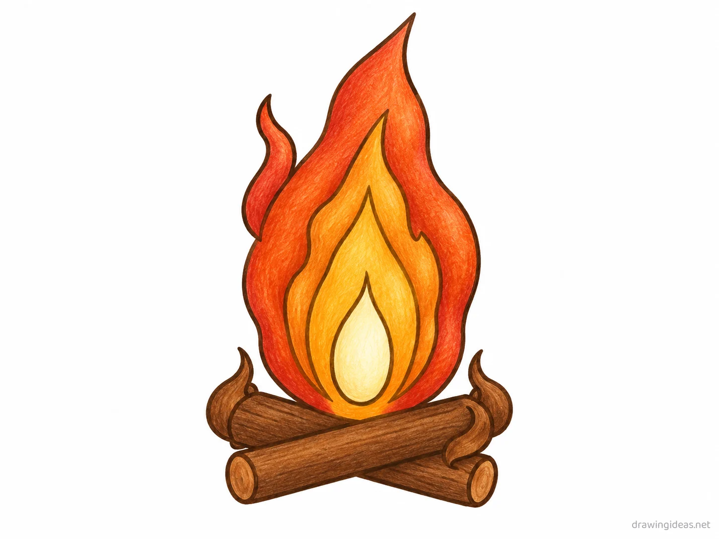 Fire drawing — hand-drawn fire illustration with ink lines and soft colors