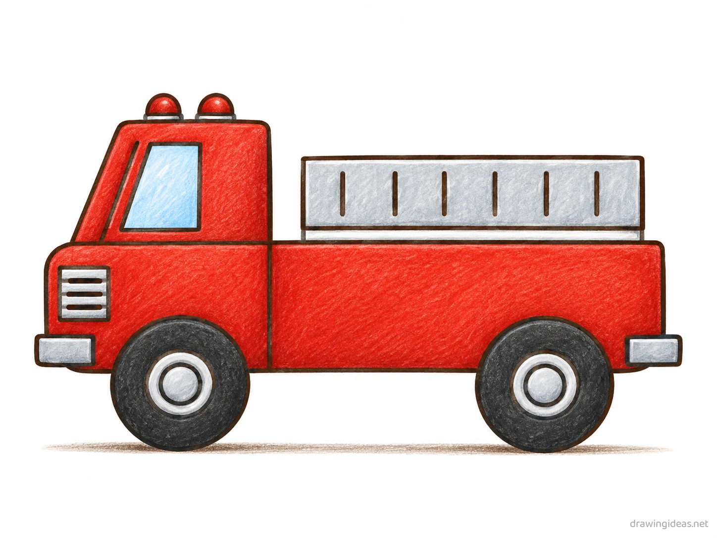 Fire Truck drawing ā hand-drawn fire truck illustration with ink lines and soft colors