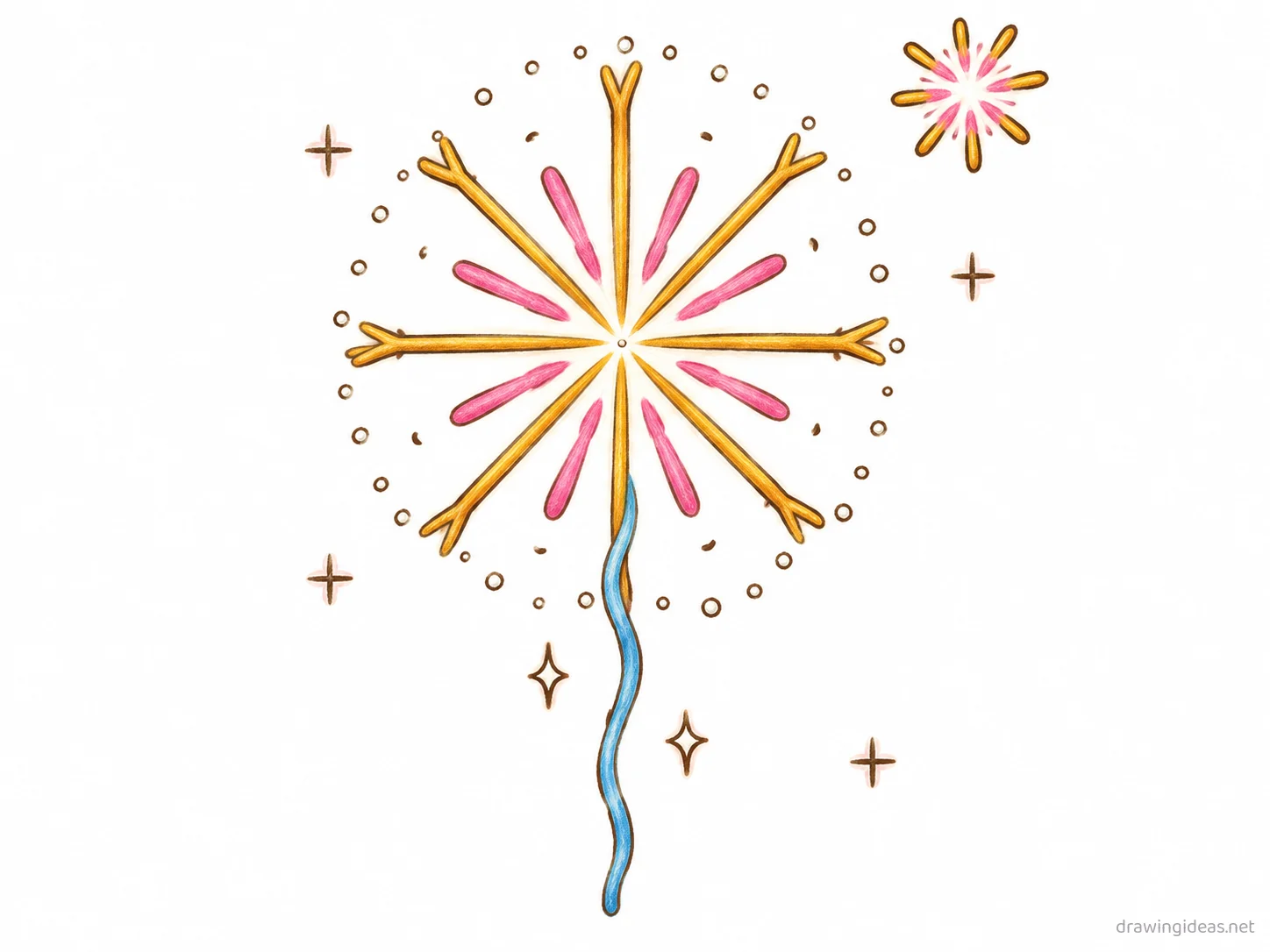 Firework drawing — hand-drawn firework illustration with ink lines and soft colors