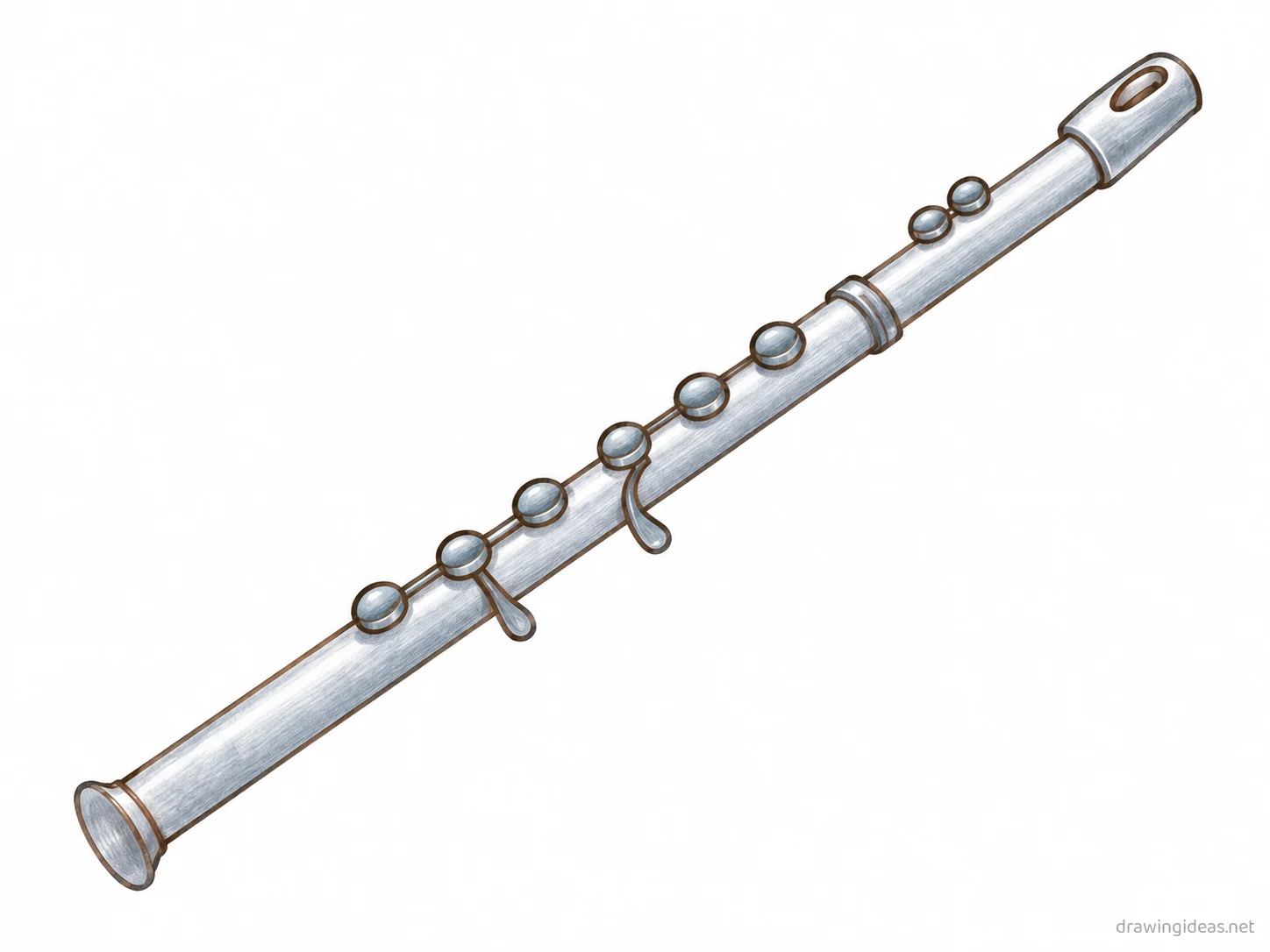 Flute drawing — hand-drawn flute illustration with ink lines and soft colors