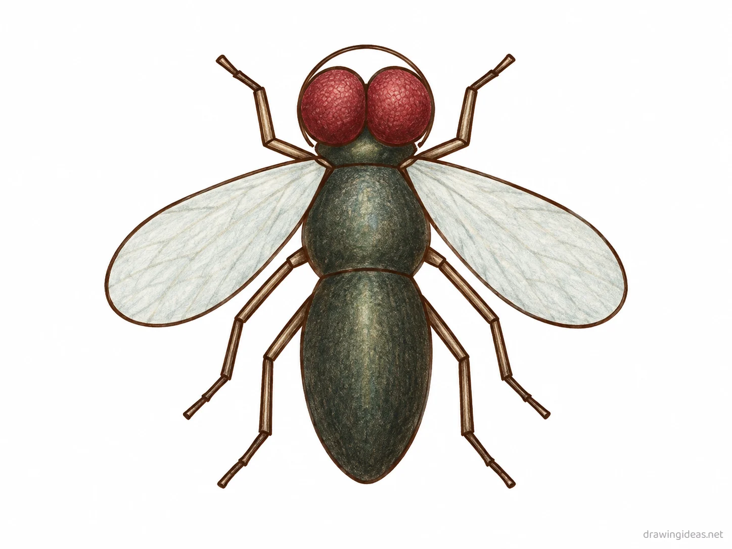 Fly drawing — hand-drawn fly illustration with ink lines and soft colors
