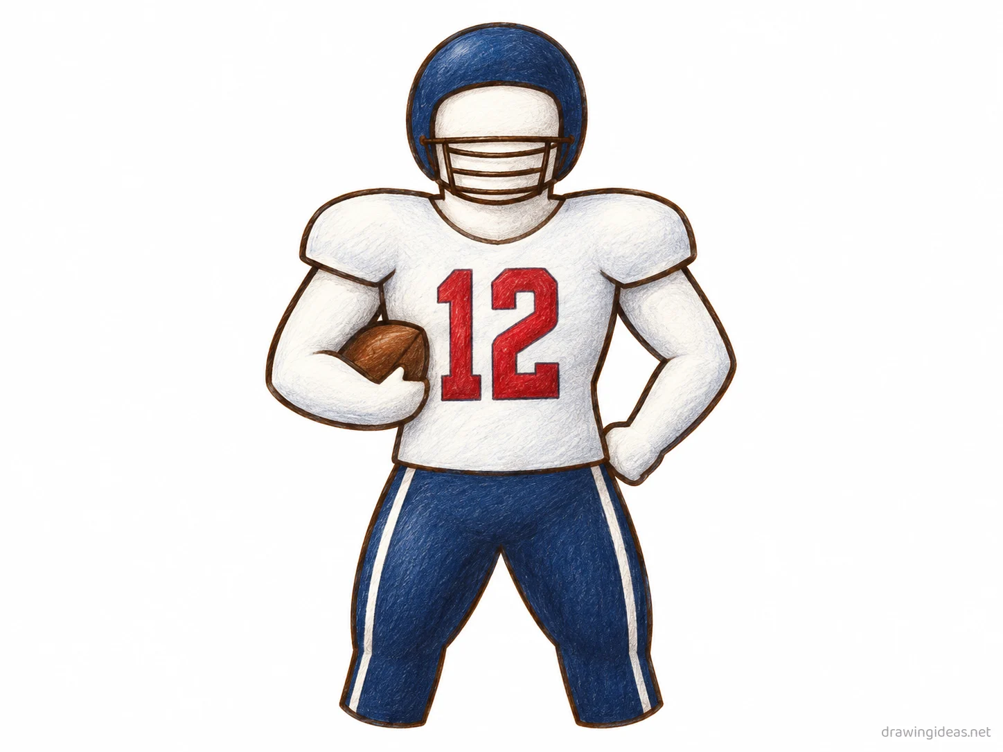Football Player drawing — hand-drawn football player illustration with ink lines and soft colors