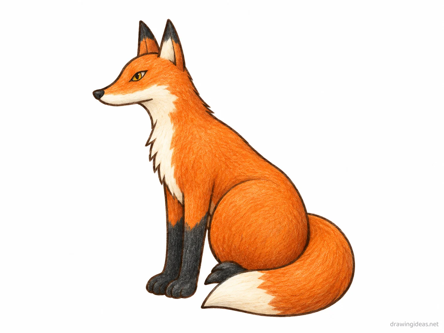 Fox drawing — hand-drawn fox illustration with ink lines and soft colors
