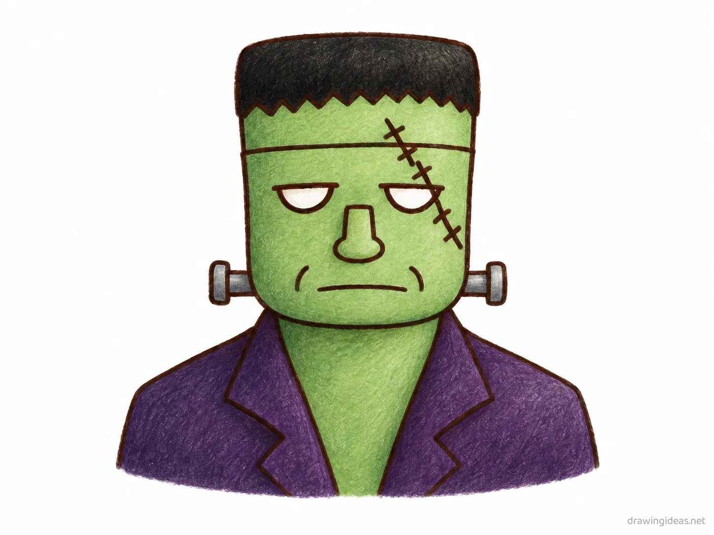 Frankenstein drawing — hand-drawn frankenstein illustration with ink lines and soft colors