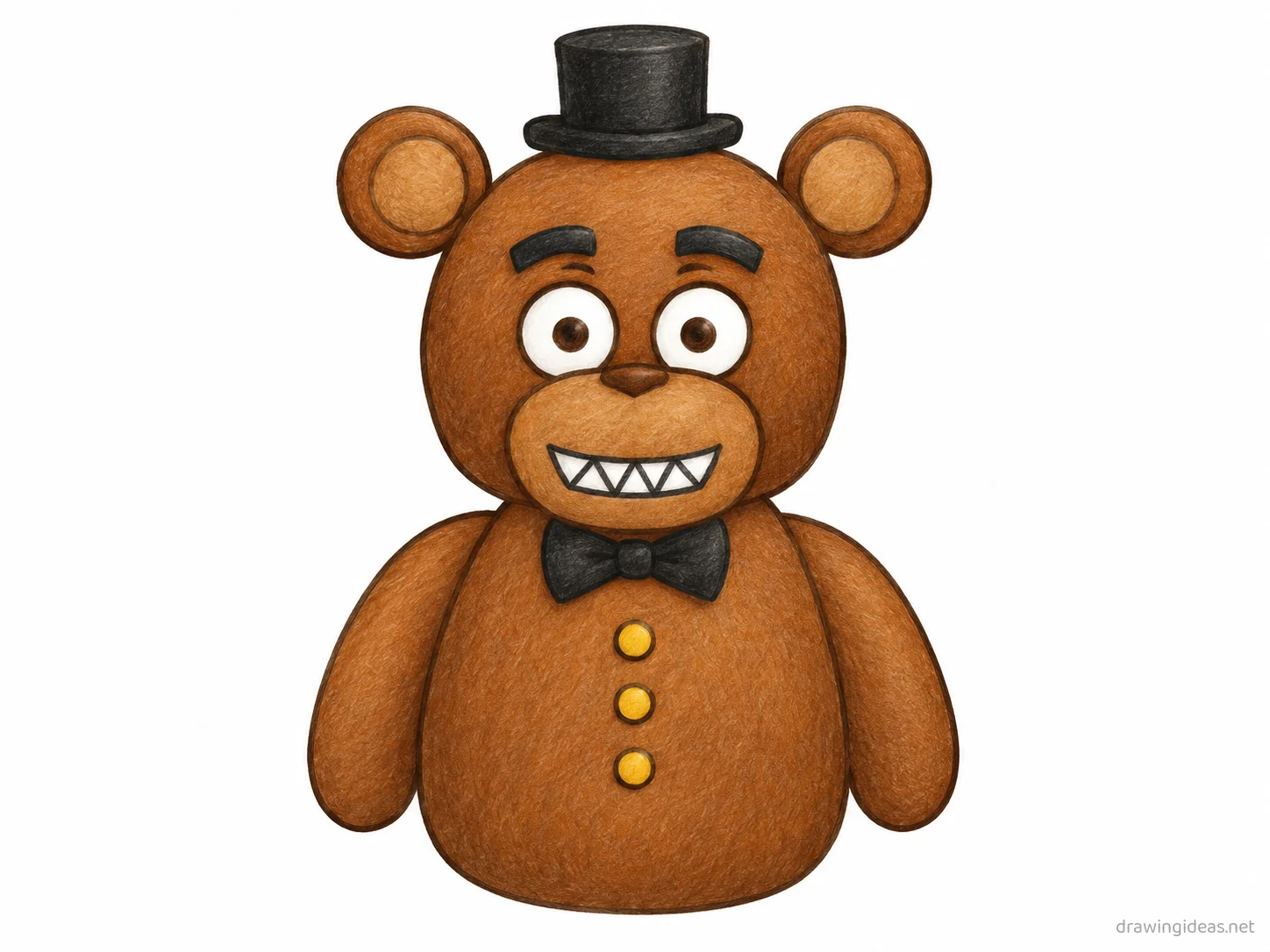 Freddy Fazbear drawing — hand-drawn Freddy Fazbear illustration with ink lines and soft colors